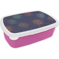 MuchoWow Broodtrommel Roze - Lunchbox - Brooddoos - Vuurwerk - Digitaal - Patronen - 18x12x6 cm - Kinderen - Meisje