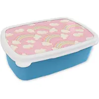 MuchoWow Broodtrommel Blauw - Lunchbox - Brooddoos - Regenboog - Wolken - Patronen - 18x12x6 cm - Kinderen - Jongen