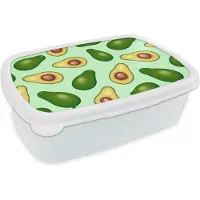 MuchoWow Broodtrommel Wit - Lunchbox - Brooddoos - Avocado - Patronen - Groen - 18x12x6 cm - Volwassenen