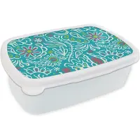 MuchoWow Broodtrommel Wit - Lunchbox - Brooddoos - Bloemen - Bladeren - Tropisch - Design - 18x12x6 cm - Volwassenen