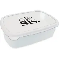MuchoWow Broodtrommel Wit - Lunchbox - Brooddoos - Zusje - Quotes - Spreuken - Little sis - Zus - 18x12x6 cm - Volwassenen
