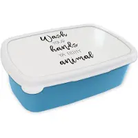 MuchoWow Broodtrommel Blauw - Lunchbox - Brooddoos - Spreuken - Quotes - Wash your hands ya filthy animal - Wassen - Handen - 18x12x6 cm - Kinderen - Jongen