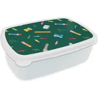 MuchoWow Broodtrommel Wit - Lunchbox - Brooddoos - Kantoor - Patronen - Potloden - 18x12x6 cm - Volwassenen