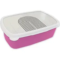 MuchoWow Broodtrommel Roze - Lunchbox - Brooddoos - Kunst - Design - Zwart - Wit - 18x12x6 cm - Kinderen - Meisje