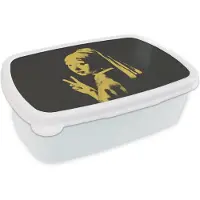MuchoWow Broodtrommel Wit - Lunchbox - Brooddoos - Meisje met de parel - Vermeer - Peace - 18x12x6 cm - Volwassenen
