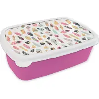 MuchoWow Broodtrommel Roze - Lunchbox - Brooddoos - Veren - Pluimen - Patronen - Pastel - 18x12x6 cm - Kinderen - Meisje