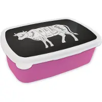 MuchoWow Broodtrommel Roze - Lunchbox - Brooddoos - Koe - Keuken - Vlees - 18x12x6 cm - Kinderen - Meisje