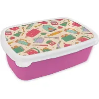 MuchoWow Broodtrommel Roze - Lunchbox - Brooddoos - Keuken - Thee - Patronen - 18x12x6 cm - Kinderen - Meisje