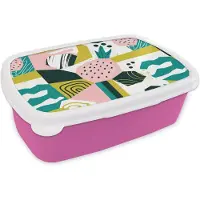 MuchoWow Broodtrommel Roze - Lunchbox - Brooddoos - Aardbeien - Patronen - Roze - 18x12x6 cm - Kinderen - Meisje
