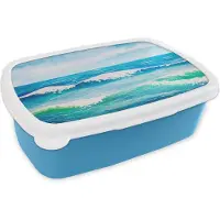 MuchoWow Broodtrommel Blauw - Lunchbox - Brooddoos - Waterverf - Golf - Zee - 18x12x6 cm - Kinderen - Jongen