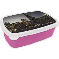 MuchoWow Broodtrommel Roze - Lunchbox - Brooddoos - New York - Verlichting - Lamp - 18x12x6 cm - Kinderen - Meisje