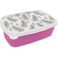 MuchoWow Broodtrommel Roze - Lunchbox - Brooddoos - Dennenappels - Kerstmis - Patronen - Natuur - Patronen - 18x12x6 cm - Kinderen - Meisje