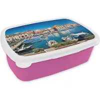 MuchoWow Broodtrommel Roze - Lunchbox - Brooddoos - De haven van La Maddalena Sardinië - 18x12x6 cm - Kinderen - Meisje