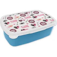 MuchoWow Broodtrommel Blauw - Lunchbox - Brooddoos - Meisjes - Roze - Hartjes - Design - 18x12x6 cm - Kinderen - Jongen