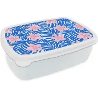 MuchoWow Broodtrommel Wit - Lunchbox - Brooddoos - Hawaii - Bloesem - Tropisch - Patronen - 18x12x6 cm - Volwassenen