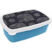 MuchoWow Broodtrommel Blauw - Lunchbox - Brooddoos - Patroon - Olifant - Bloemen - 18x12x6 cm - Kinderen - Jongen