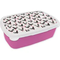 MuchoWow Broodtrommel Roze - Lunchbox - Brooddoos - Patroon - Kip - Vogel - 18x12x6 cm - Kinderen - Meisje