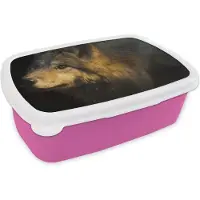 MuchoWow Broodtrommel Roze - Lunchbox - Brooddoos - Wolf - Goud - Zon - 18x12x6 cm - Kinderen - Meisje