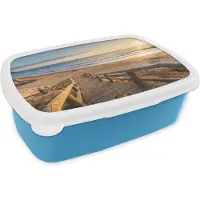 MuchoWow Broodtrommel Blauw - Lunchbox - Brooddoos - Strand - Trap - Portugal - 18x12x6 cm - Kinderen - Jongen