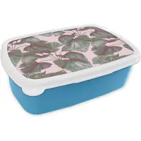 MuchoWow Broodtrommel Blauw - Lunchbox - Brooddoos - Bladeren - Vintage - Tropisch - Patronen - 18x12x6 cm - Kinderen - Jongen