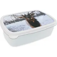 MuchoWow Broodtrommel Wit - Lunchbox - Brooddoos - Hert - Sneeuw - Neus - 18x12x6 cm - Volwassenen