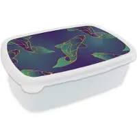 MuchoWow Broodtrommel Wit - Lunchbox - Brooddoos - Patronen - Vis - Koi - 18x12x6 cm - Volwassenen
