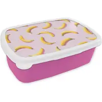 MuchoWow Broodtrommel Roze - Lunchbox - Brooddoos - Banaan - Roze - Pastel - 18x12x6 cm - Kinderen - Meisje
