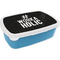MuchoWow Broodtrommel Blauw - Lunchbox - Brooddoos - Spreuken - Quotes - Zwart - '#Workaholic' - 18x12x6 cm - Kinderen - Jongen