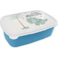 MuchoWow Broodtrommel Blauw - Lunchbox - Brooddoos - Kinderkamer - Dinosaurus - Berg - Jongens - Meisjes - Kind - 18x12x6 cm - Kinderen - Jongen