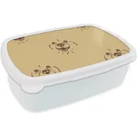 MuchoWow Broodtrommel Wit - Lunchbox - Brooddoos - Hond - Vintage - Patroon - Jongens - 18x12x6 cm - Volwassenen
