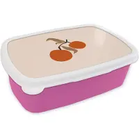 MuchoWow Broodtrommel Roze - Lunchbox - Brooddoos - Zomer - Appels - Tak - 18x12x6 cm - Kinderen - Meisje