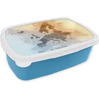 MuchoWow Broodtrommel Blauw - Lunchbox - Brooddoos - Kaart - Europa - Krant - 18x12x6 cm - Kinderen - Jongen