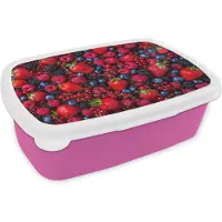 MuchoWow Broodtrommel Roze - Lunchbox - Brooddoos - Fruit - Bos - Aardbei - 18x12x6 cm - Kinderen - Meisje