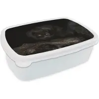 MuchoWow Broodtrommel Wit - Lunchbox - Brooddoos - Panter - Bos - Ogen - 18x12x6 cm - Volwassenen