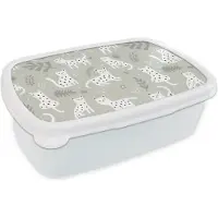 MuchoWow Broodtrommel Wit - Lunchbox - Brooddoos - Patronen - Luipaard - Bladeren - 18x12x6 cm - Volwassenen