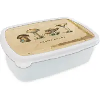 MuchoWow Broodtrommel Wit - Lunchbox - Brooddoos - Paddenstoel - Herfst - Natuur - 18x12x6 cm - Volwassenen