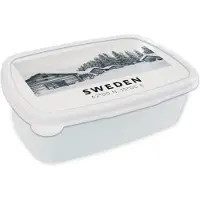 MuchoWow Broodtrommel Wit - Lunchbox - Brooddoos - Zweden - Sneeuw - Boom - Scandinavië - 18x12x6 cm - Volwassenen
