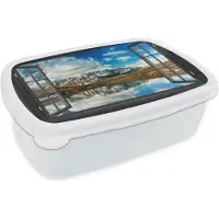MuchoWow Broodtrommel Wit - Lunchbox - Brooddoos - Doorkijk - Bergen - Water - 18x12x6 cm - Volwassenen