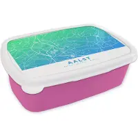 MuchoWow Broodtrommel Roze - Lunchbox - Brooddoos - Stadskaart - België - Aalst - Blauw - 18x12x6 cm - Kinderen - Meisje