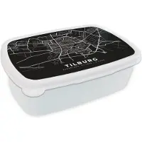 MuchoWow Broodtrommel Wit - Lunchbox - Brooddoos - Tilburg - Kaart - Zwart - 18x12x6 cm - Volwassenen
