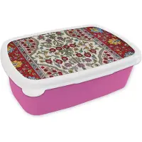 MuchoWow Broodtrommel Roze - Lunchbox - Brooddoos - Perzisch Tapijt - Vloerkleed - Patronen - Kleuren - 18x12x6 cm - Kinderen - Meisje