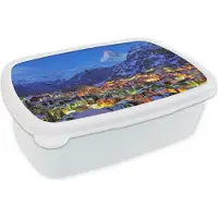 MuchoWow Broodtrommel Wit - Lunchbox - Brooddoos - Zonsopgang boven Zwitserse Matterhorn in Zermatt - 18x12x6 cm - Volwassenen