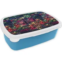 MuchoWow Broodtrommel Blauw - Lunchbox - Brooddoos - Sterren - Regenboog - Stippen - Geometrie - Design - 18x12x6 cm - Kinderen - Jongen
