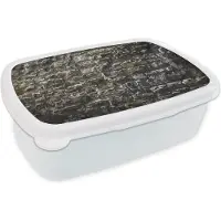 MuchoWow Broodtrommel Wit - Lunchbox - Brooddoos - Oude muur met versleten stenen - 18x12x6 cm - Volwassenen