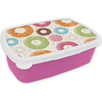 MuchoWow Broodtrommel Roze - Lunchbox - Brooddoos - Tiener - Donut - Patroon - 18x12x6 cm - Kinderen - Meisje