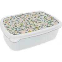 MuchoWow Broodtrommel Wit - Lunchbox - Brooddoos - Flora - Bloemen - Lente - 18x12x6 cm - Volwassenen