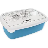 MuchoWow Broodtrommel Blauw - Lunchbox - Brooddoos - Plattegrond - Venlo - Zwart - Wit - 18x12x6 cm - Kinderen - Jongen
