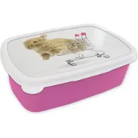 MuchoWow Broodtrommel Roze - Lunchbox - Brooddoos - Konijn - Baby - Wit - 18x12x6 cm - Kinderen - Meisje