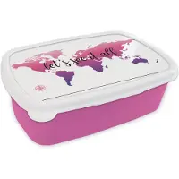 MuchoWow Broodtrommel Roze - Lunchbox - Brooddoos - Wereldkaart - Roze - Kompas - 18x12x6 cm - Kinderen - Meisje