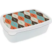 MuchoWow Broodtrommel Wit - Lunchbox Retro - Cirkel - Design - Brooddoos 18x12x6 cm - Brood lunch box - Broodtrommels voor kinderen en volwassenen